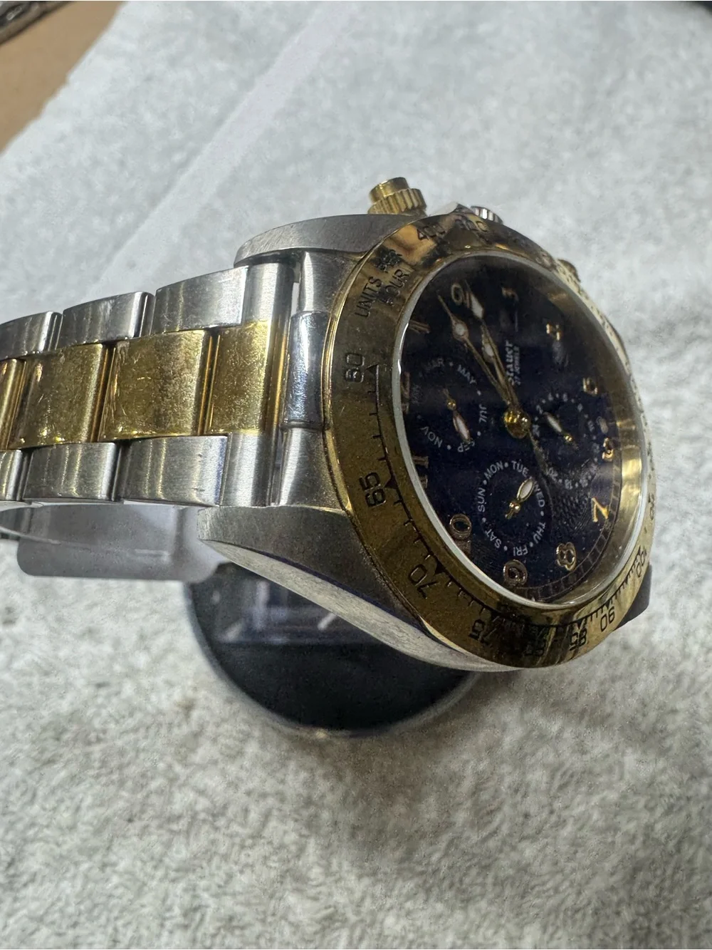 Stauer automatic Men's Two-Tone Gold & Blue Chronograph Watch